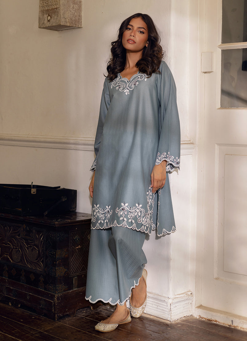 Grey Embroidered Co-ord Set