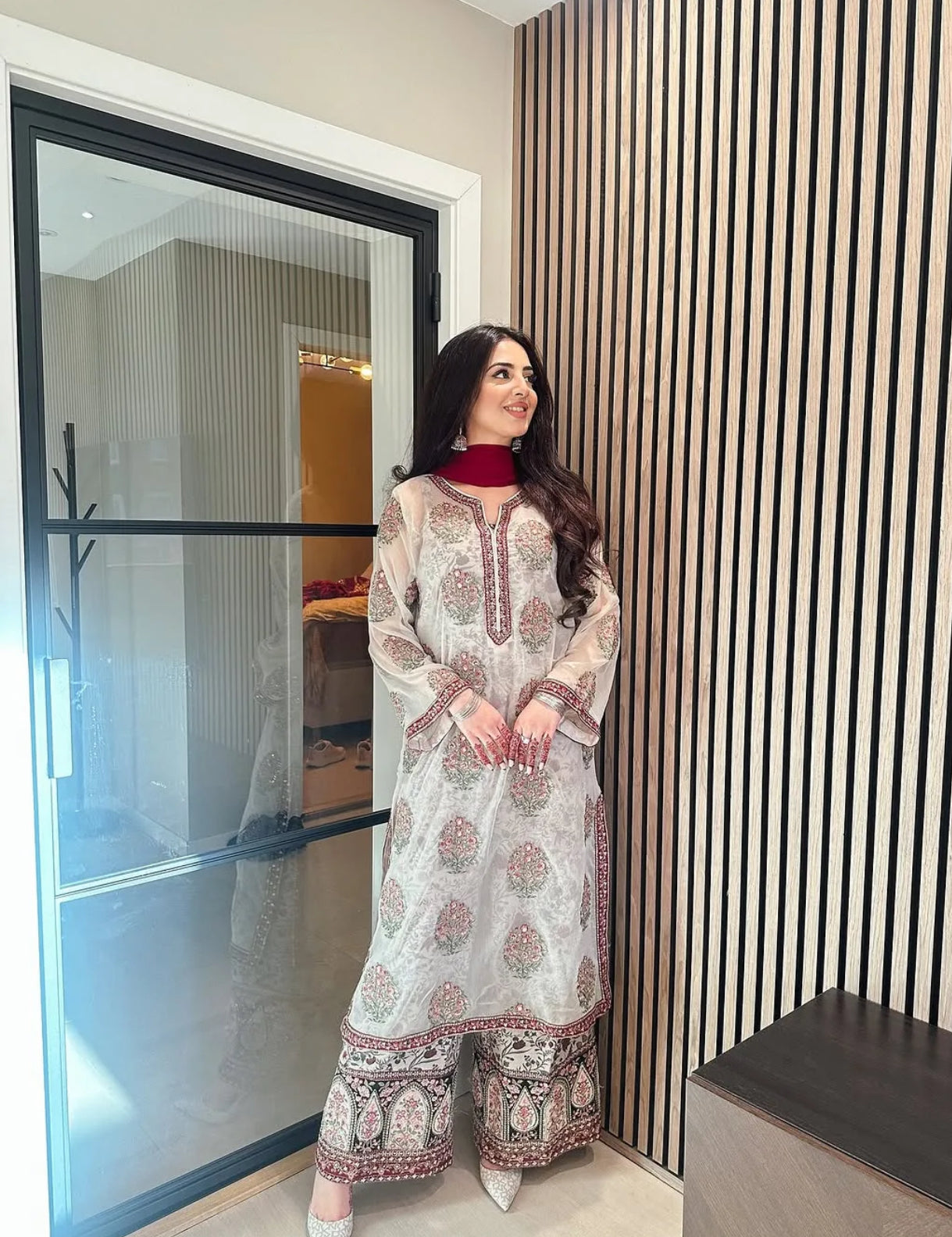 Organza white suit with Duppta