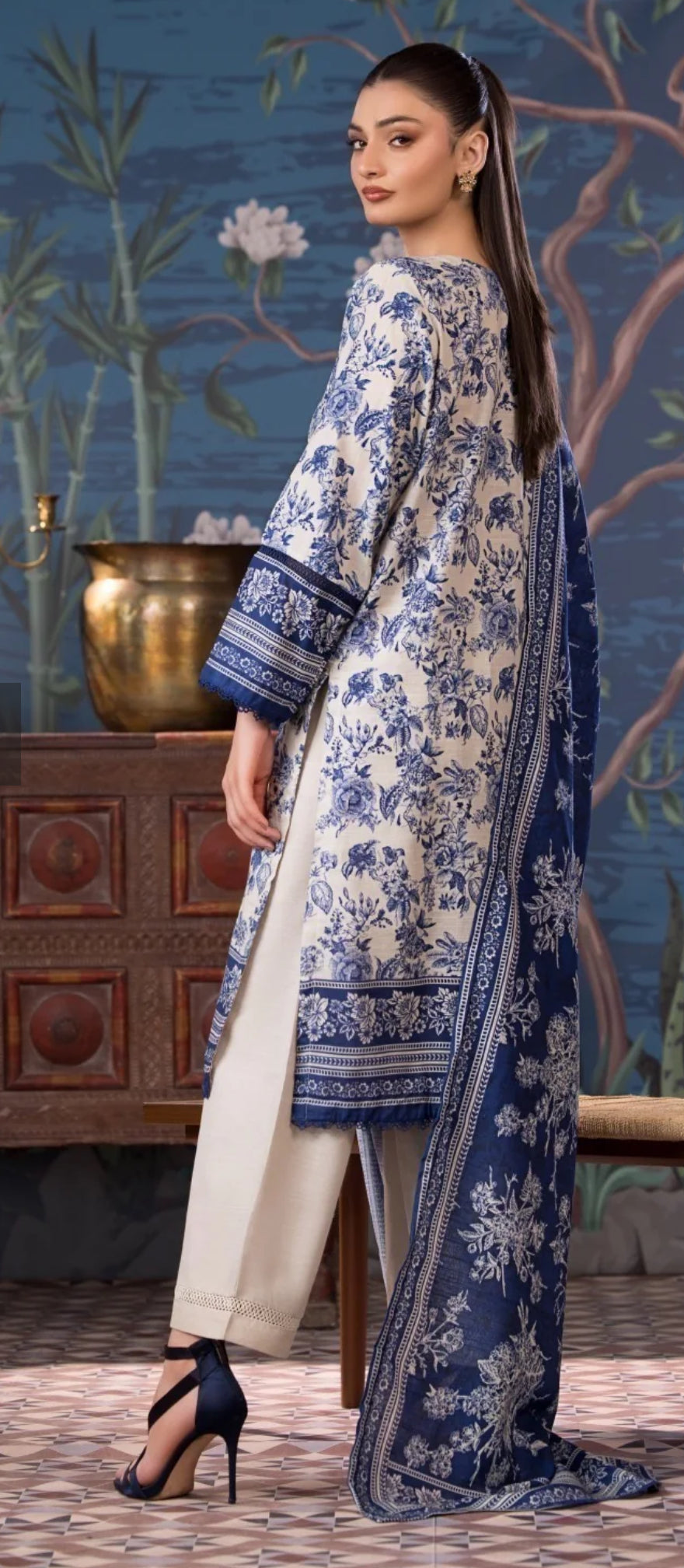Pakistani printed blue Pure Cotton Suit Set